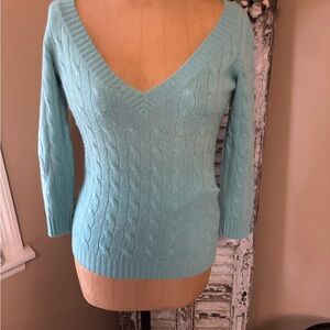 Ralph Lauren Light Blue cashmere V-Neck Cable Sweater
